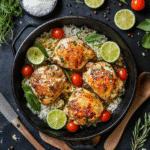 Printable One-Pan Coconut Lime Chicken recipe card with ingredients and steps