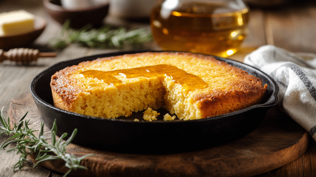 Gluten-free cornbread recipe in cast-iron skillet