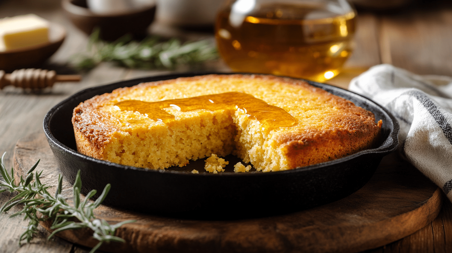 Gluten-free cornbread recipe in cast-iron skillet