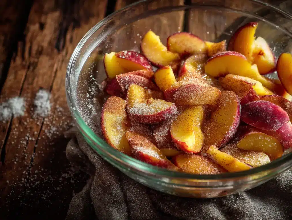 Sliced peaches prepared for cobbler