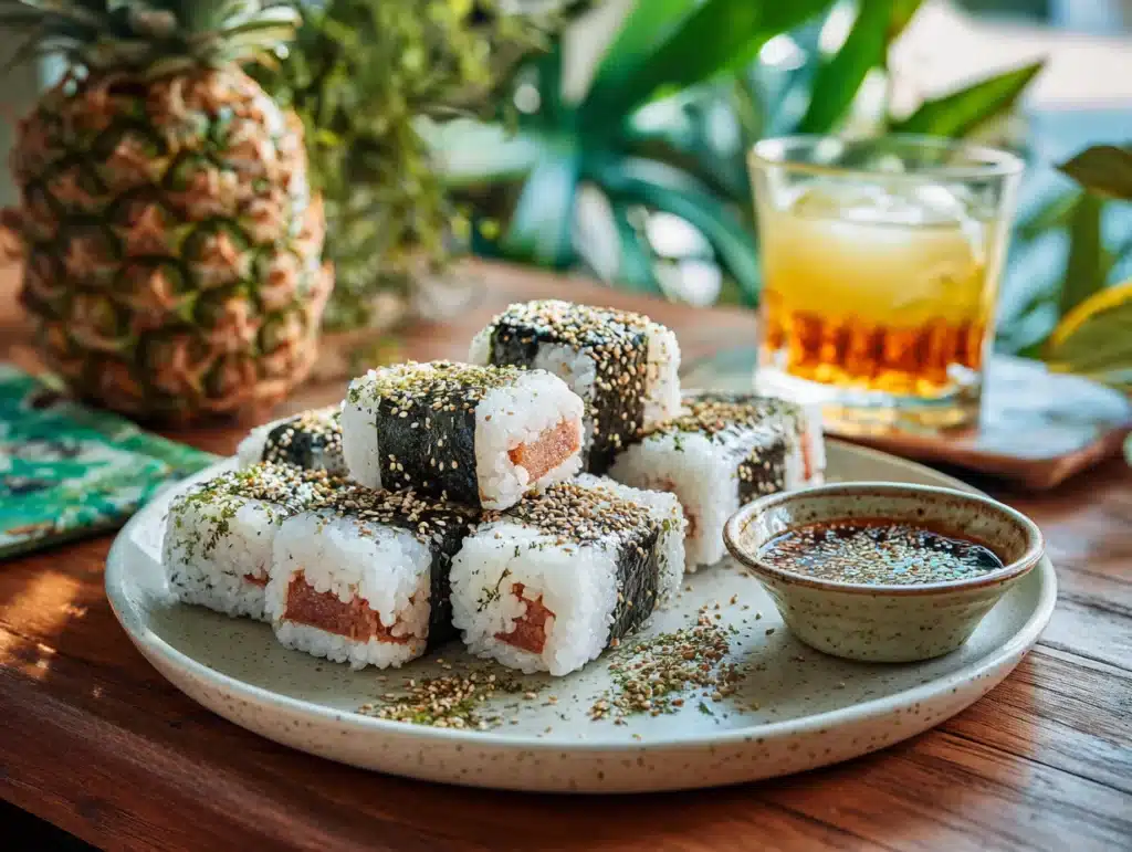 Spam Musubi Recipe Hawaiian snack on board